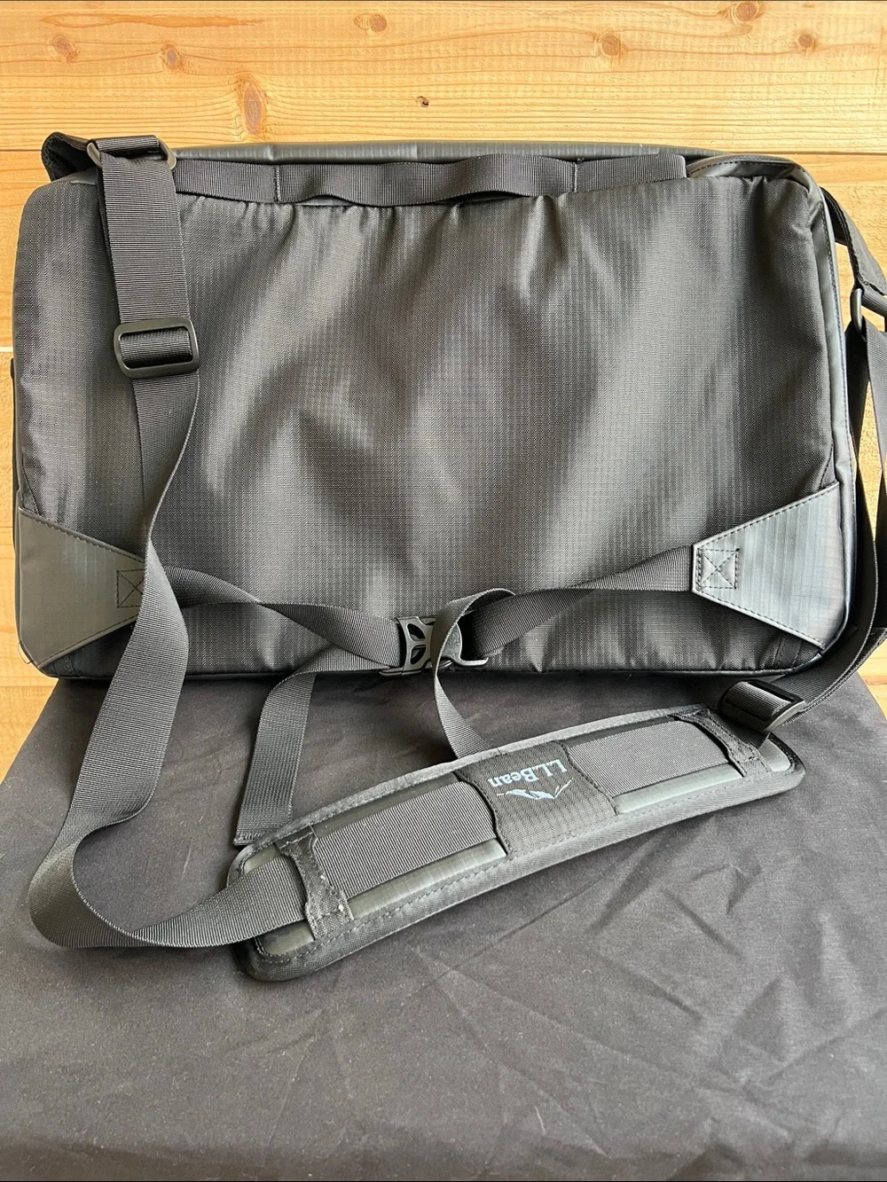 L.L. Bean Black and Gray Men's Messenger Bag with Shoulder Pad